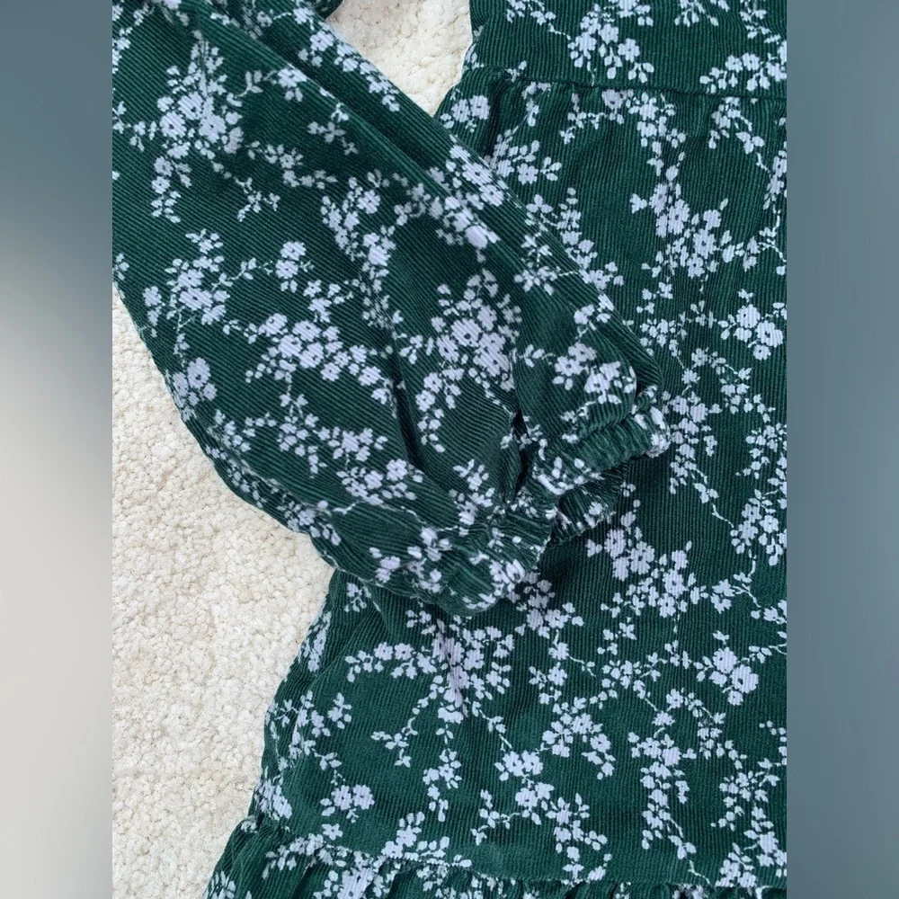 Gap Size L, 10, Dark Green Floral Corduroy Dress